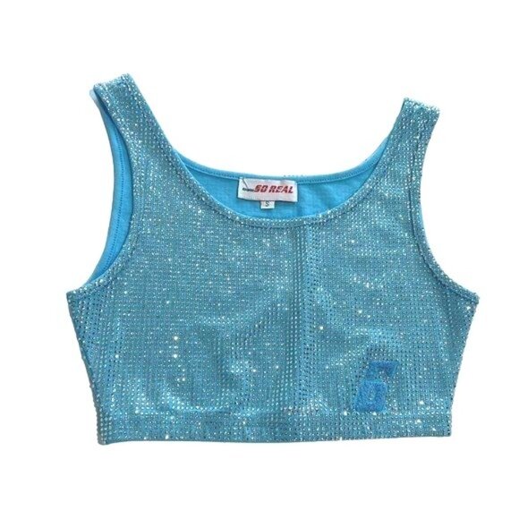 Gsuwoo So Real Embellished Tank Top in Blue - Picture 1 of 3